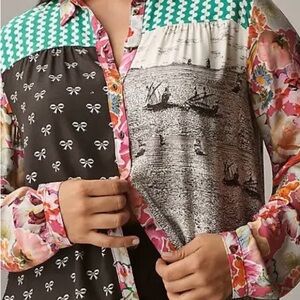Anthropologie Multicolor Graphic and Floral Blouse